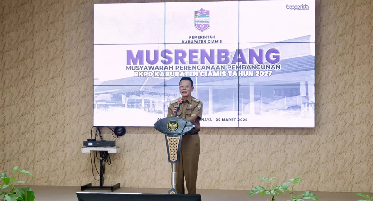 Pada Musrenbang RKPD Ciamis 2027, Bupati Ciamis Herdiat Sunarya soroti keterbatasan fiskal Ciamis dan dorong pembangunan berbasis gotong royong. (Dok. Kominfo Ciamis)