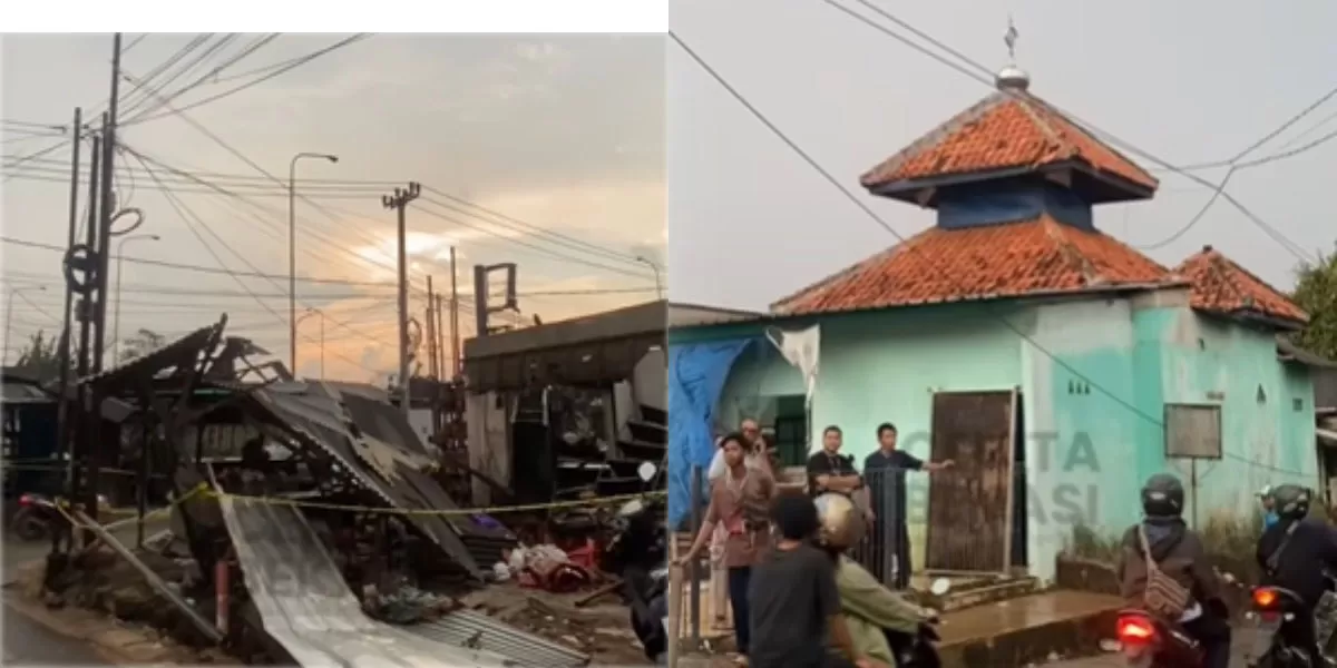 Viral kebakaran SPBE Cimuning Bekasi, mushola tetap kokoh di tengah puing. Insiden kebakaran sebabkan puluhan korban.     (Instagram.com/@ceritabekasi.co)