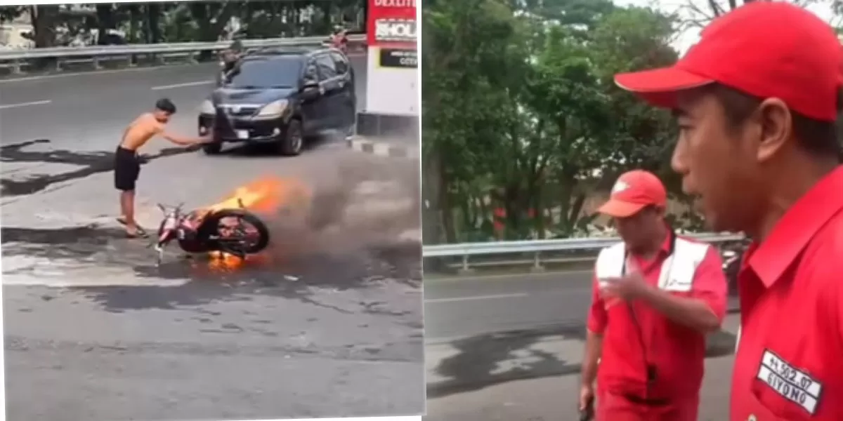 Viral kebakaran motor di SPBU Semarang, Yamaha Fiz R terbakar usai isi BBM, APAR disebut telat digunakan saat darurat.   (Instagram/undercover.id.)