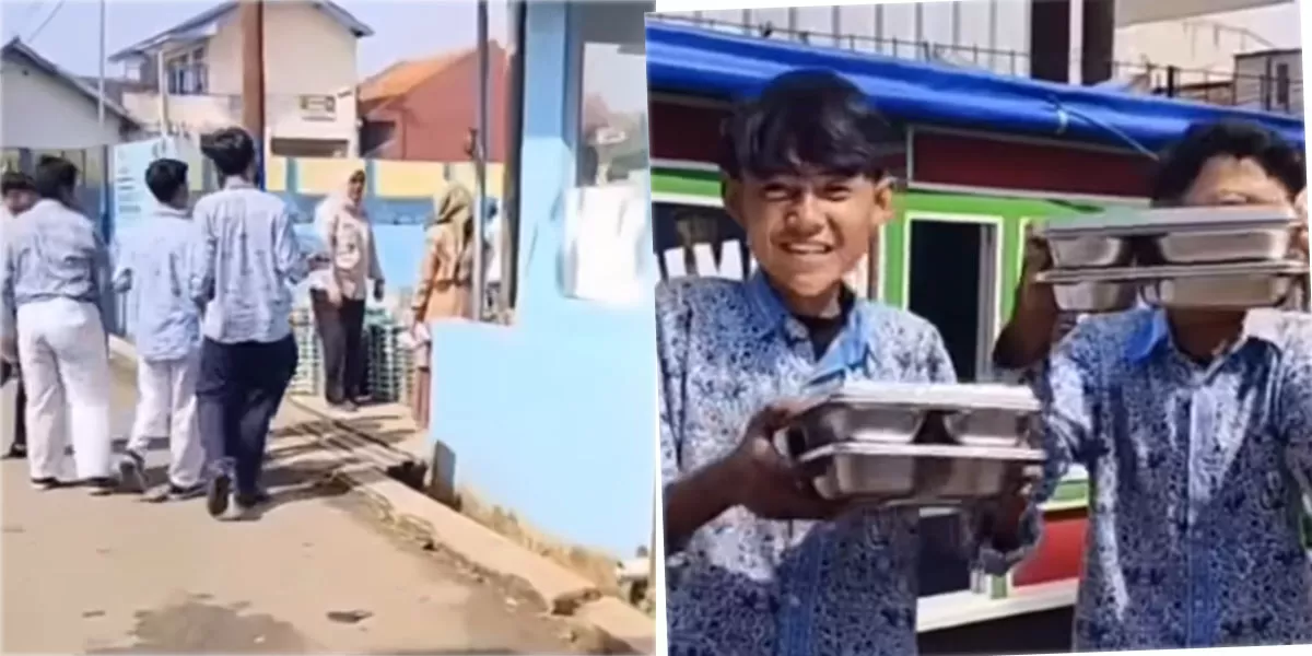 Viral aksi siswa SMPN 1 Dayeuhkolot kembalikan paket Makan Bergizi Gratis ke SPPG Citeureup karena aroma tak sedap,&nbsp;pada Selasa (7/4/2026). (Instagram/maju.idn)