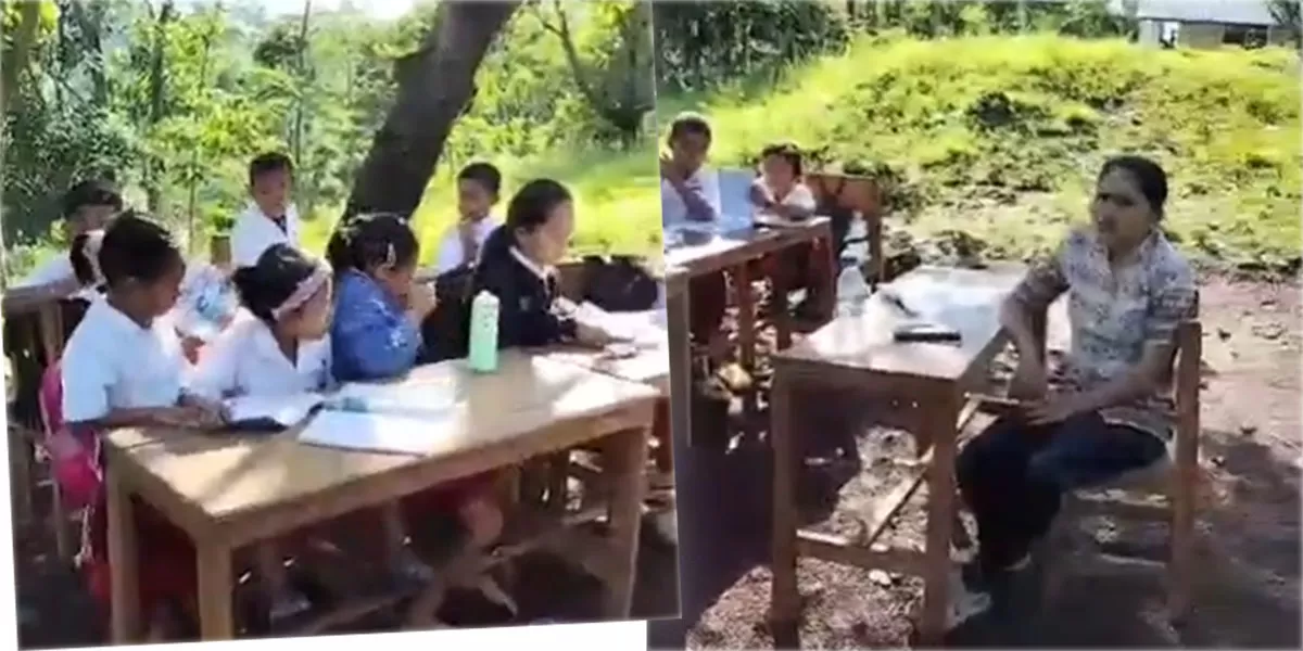 Kondisi SDN Tando memprihatinkan, minim ruang kelas yang layak membuat siswa terpaksa belajar di luar. Mari peduli nasib pendidikan di Manggarai Barat. (TikTok/karlosdurman)