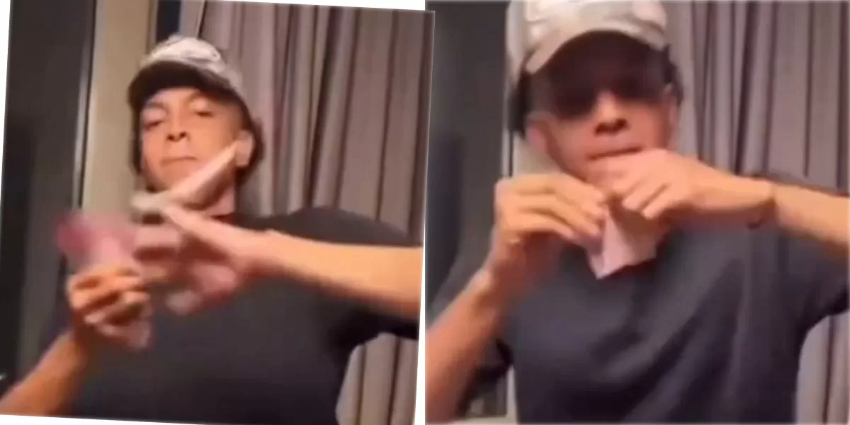 Viral aksi WNA Timor Leste sobek uang Rp100 ribu saat live TikTok. Amuku sudah minta maaf, namun netizen tetap tuntut proses hukum yang tegas. (Instagram/feedgramindo)