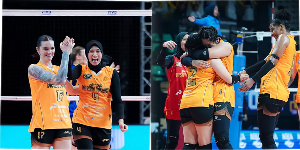 Selebrasi Jakarta Popsivo Polwan segel peringkat ketiga Proliga 2026 setelah duel sengit lawan Jakarta Electric PLN di GOR Amongrogo, Yogyakarta. (Instagram/popsivopolwan)
