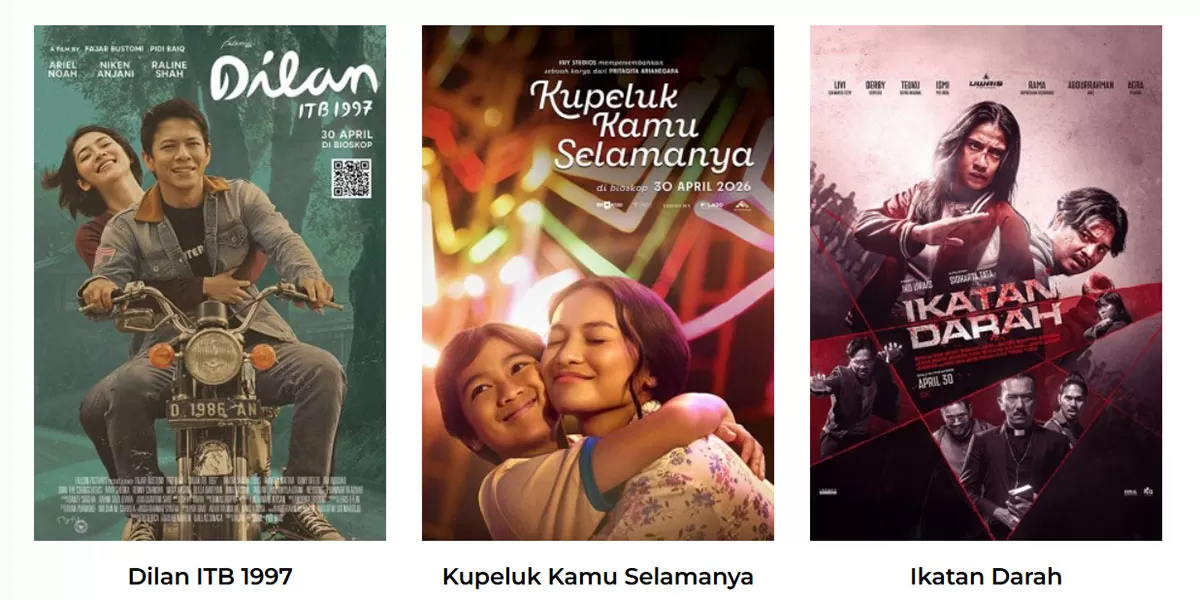 Waktunya ke bioskop! Cek jadwal lengkap XXI Plaza Asia dan Transmart Tasikmalaya hari ini, Kamis, 30 April 2026. Ada Dilan ITB 1997, Ikatan Darah, hingga film horor terbaru. (Dok. Cinema21)