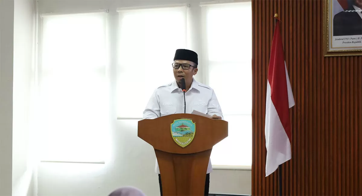 Wali Kota Tasikmalaya Viman Alfarizi Ramadhan tegaskan pentingnya sinergi antara Ulama dan Umaro dalam mewujudkan program Tasik Religius di Aula Bappelitbangda, Kamis (30/4/2026). (Dok. AMS)
