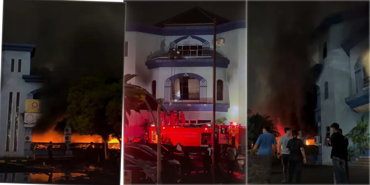 Proses evakuasi korban kebakaran Metro Sport Center Semarang berlangsung dramatis saat api melahap gedung,&nbsp;pada Senin malam, 4 Mei 2026. (Instagram/hildaethereal)