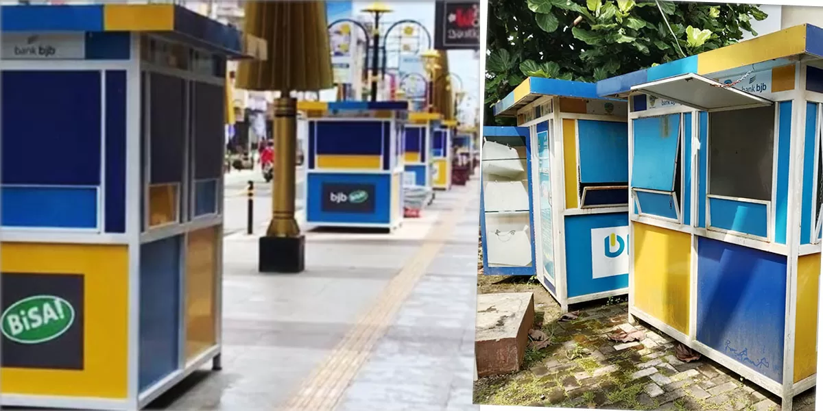 Lama menghilang, puluhan eks stan PKL Bank BJB untuk pedestrian Jalan HZ Mustofa Kota Tasikmalaya ditemukan rusak tak terurus di PPIK. (Dok. AMS)