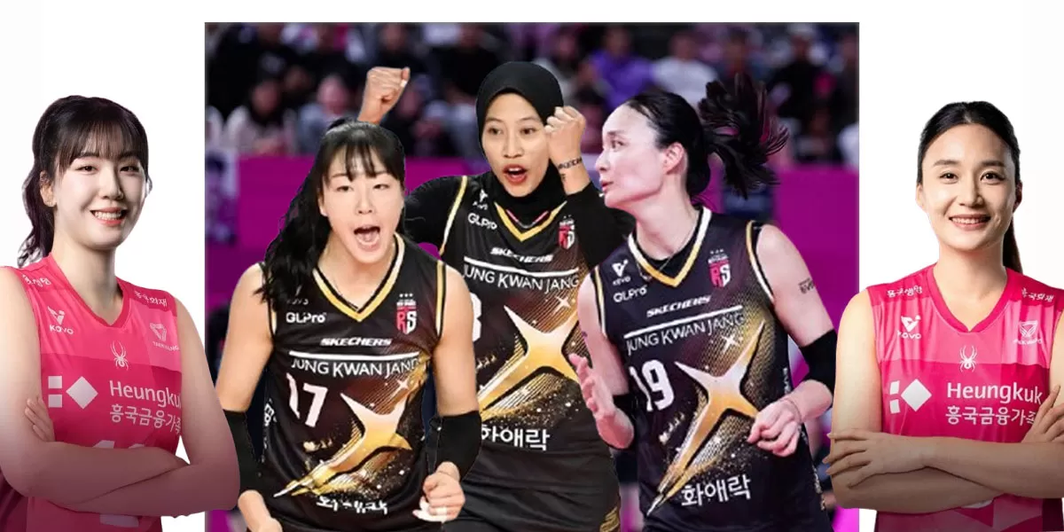 Reuni yang berubah jadi rivalitas di V League! Pyo Seung Ju (kanan) dan Jung Ho Young (kiri)&nbsp; bakal tantang Megawati Hangestri yang kini bela Hyundai Hillstate. (Instagram/red_sparks - hkpinkspiders)