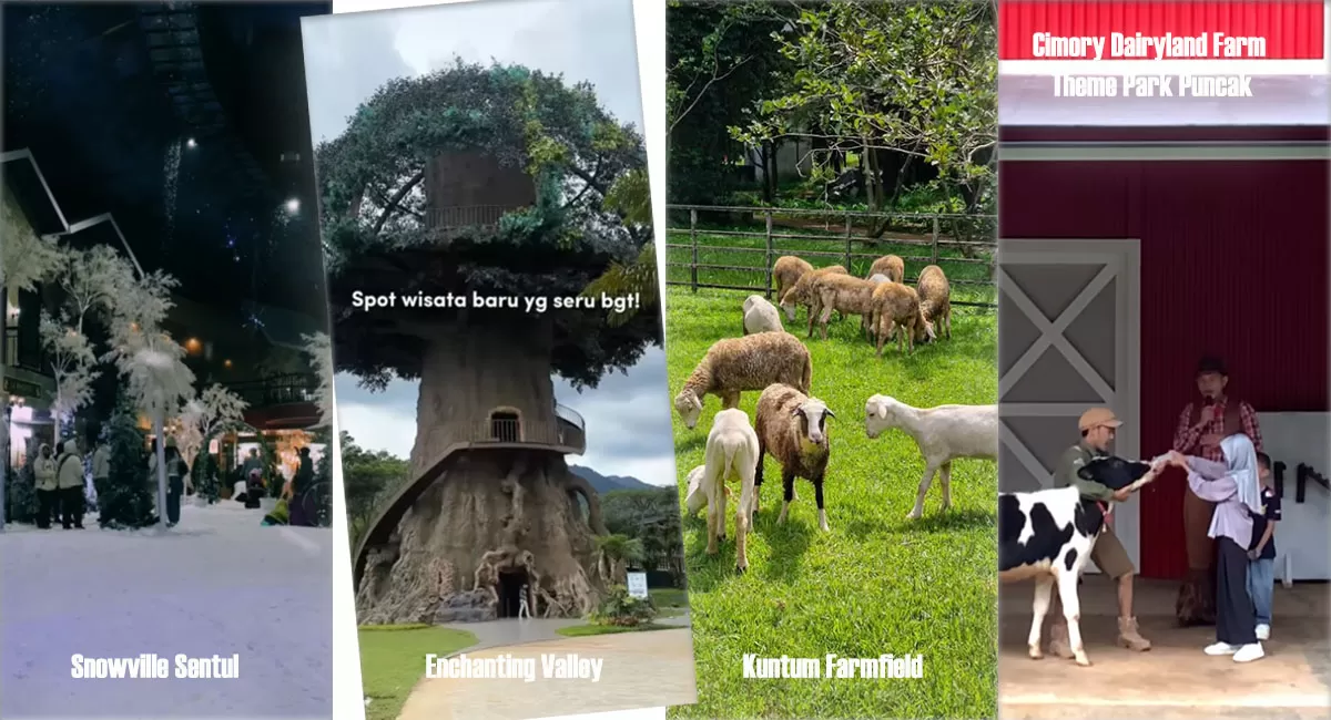 Bogor kian memikat! Yuk intip deretan wisata terbaru di Bogor dari area Sentul hingga Puncak yang tawarkan edukasi seru buat liburan keluarga. Cek!    (Instagram/snowvillesentul - enchantingvalley.bogor - kuntumfarmfield - dairyland.puncak)