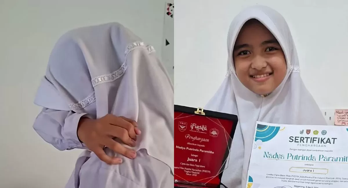 Nadya Putrinda viral karena menangis karena gagal selesaikan OSN akibat pemadaman listrik PLN.  ( Instagram/nanad.0814)