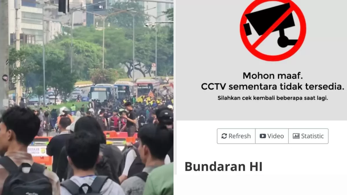 Viral CCTV Bundaran HI saat demo mahasiswa memicu polemik. Pemprov DKI menegaskan CCTV Bundaran HI tetap aktif dan normal.   (Threads/ddokiii - corneliusvito)