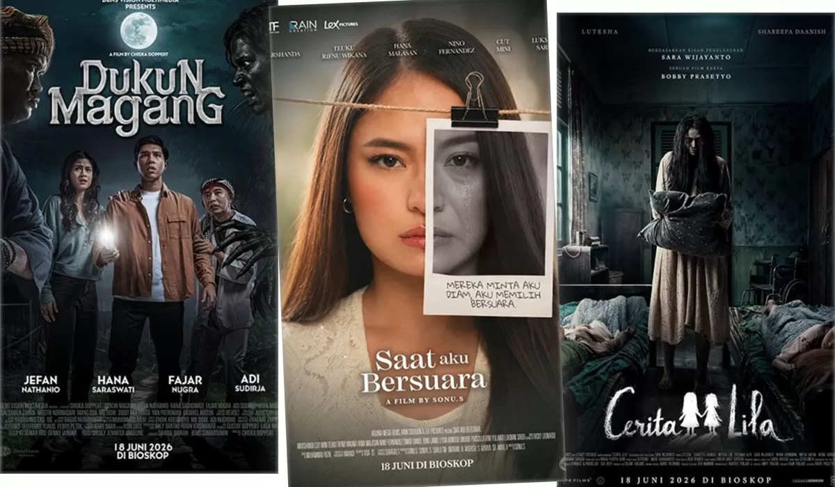 Tiga film Indonesia terbaru resmi tayang perdana hari ini. Dukun Magang, Saat Aku Bersuara, dan Cerita Lila siap menghibur penonton. (Dok. Cinema21)
