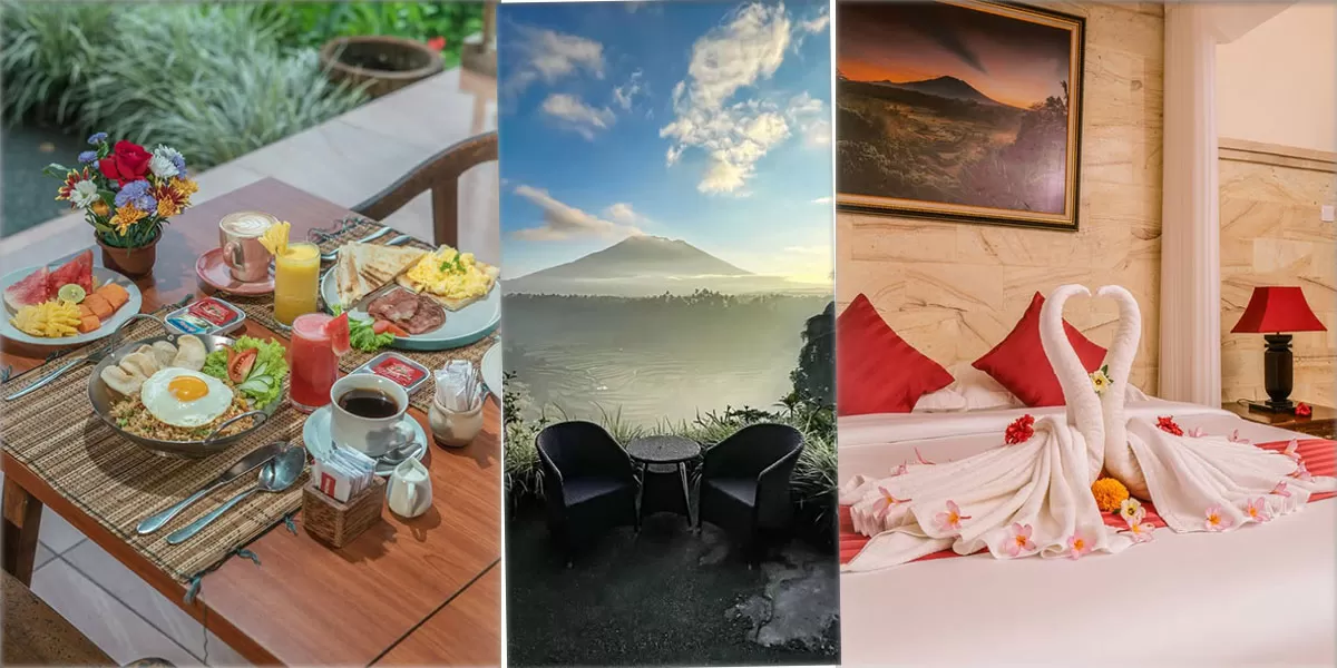 Mahagiri Panoramic Resort &amp; Restaurant di Karangasem menawarkan panorama Gunung Agung yang megah, menghadirkan pesona alam Bali yang memukau. (Instagram/mahagirirendang)