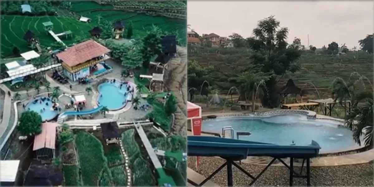 Wisata alam Majalengka di Sawah Bengkok Teja menghadirkan kolam renang alami di tengah sawah, cocok untuk healing bersama keluarga.   (Instagram/sawahbengkok_mjlk)