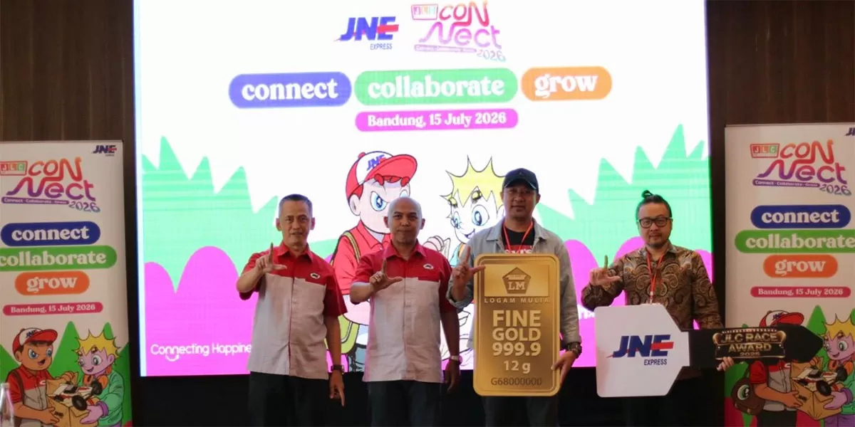 JNE mengawali JLC Member Gathering Bandung dengan menghadirkan inspirasi bisnis, jejaring bisnis, dan apresiasi bagi para member yang berlangsung di Hilton Hotel Bandung, Rabu (15/7/2026). (Dok. JNE)