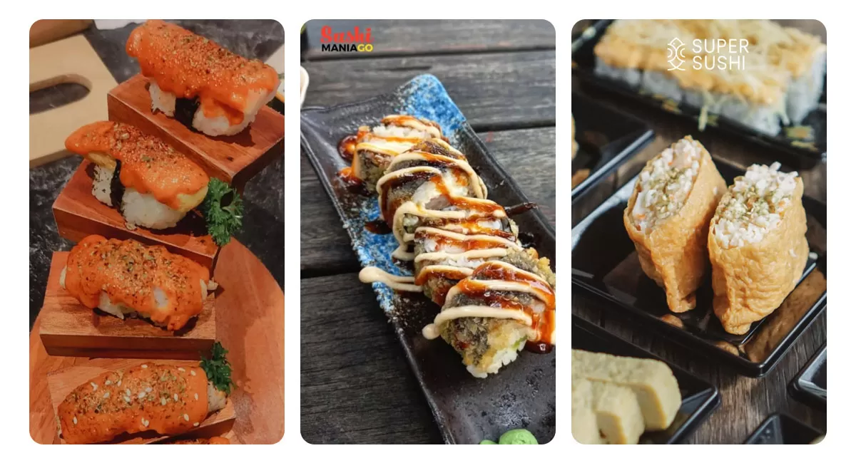 Bingung mencari restoran sushi terbaik di Bandung? Tiga tempat ini menawarkan pilihan sushi lezat, menu unik, dan suasana nyaman untuk kulineran.   (Instagram/foodiesyaz - sushimania_go - super_sushi.id)