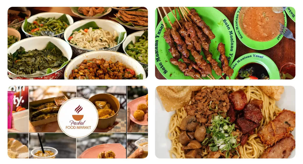 Wisata kuliner dekat Stasiun Bandung punya banyak pilihan. Ada Nasi Bancakan, Sate Maulana Yusuf, Paskal Food Market, hingga Bakmie Aloi.   (Instagram/nasibancakan.bdg - officialpaskalfoodmarket - bakmie.aloi)