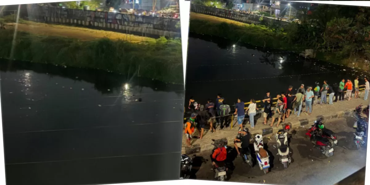 Pemuda 19 Tahun diduga hanyut di Kali Banjir Kanal Barat Grogol Jakarta Barat. Warga sempat melempar galon, tetapi arus deras membuat pencarian berlanjut ya.   (Instagram.com/warga.jakbar)
