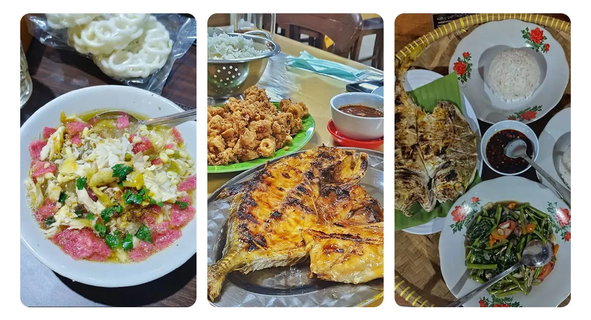 Cari tempat makan Pangandaran saat liburan? Soto Jarkomi dan pilihan seafood bisa jadi tujuan kuliner menarik di Jawa Barat dengan harga yang beragam.   (Instagram/ardan_achsya - rm_karyabahari3 - rm_berkah_laut)