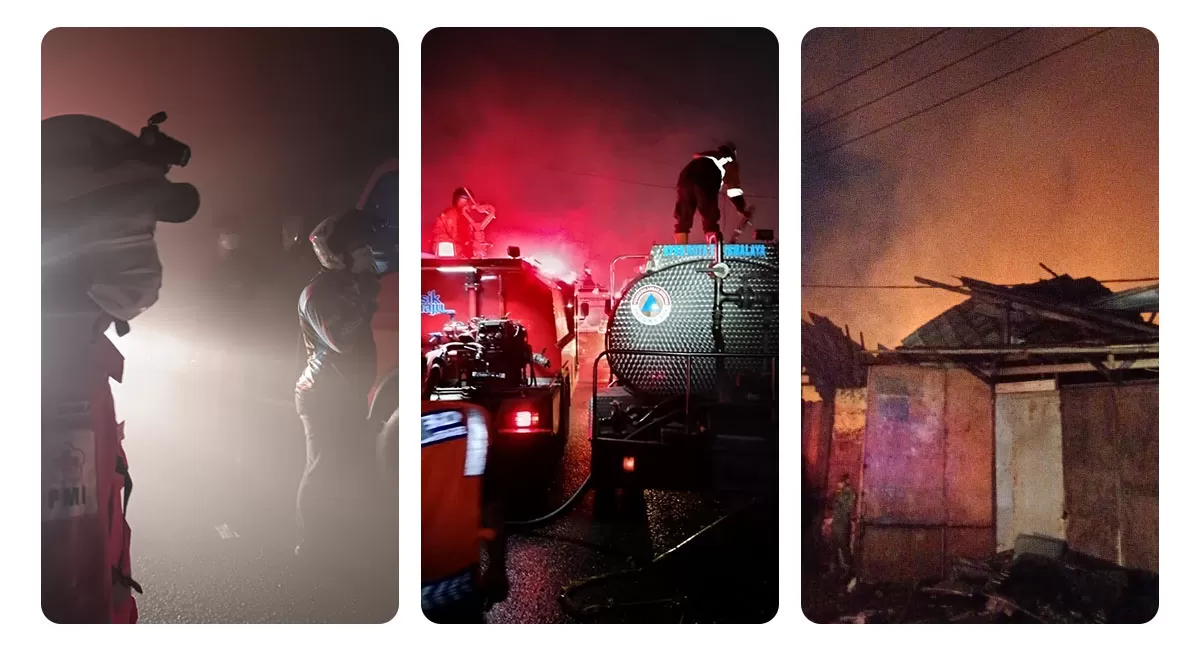 Damkar Kota Tasikmalaya siap melakukan pemadaman sebuah bangunan gudang barang bekas (Barbek) di Kelurahan Sambong Jaya, Kecamatan Mangkubumi, Kota Tasikmalaya yang terbakar, Selasa (04/8/2026) sekitar pukul 18.00 WIB. (Dok. Damkar Kota Tasikmalaya)