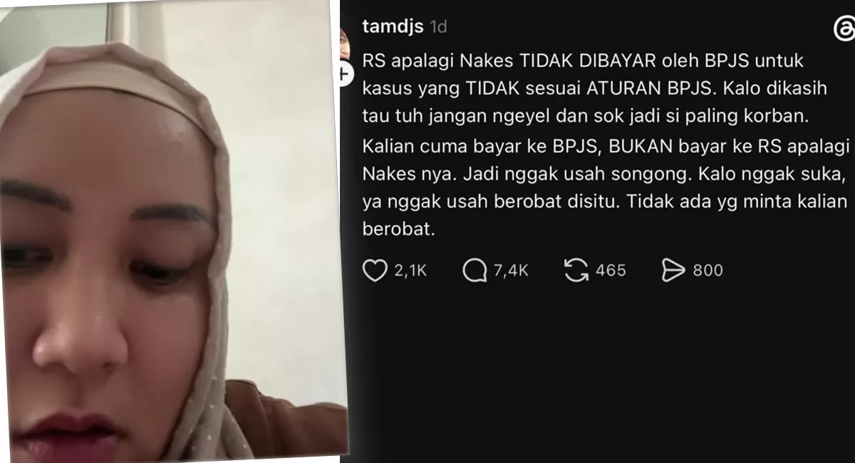 Dokter Tamara Jasmine akhirnya meminta maaf soal komentar pasien BPJS. Ia menyebut tulisannya murni opini pribadi dan bukan mewakili institusi. (Threads/tamdjs)