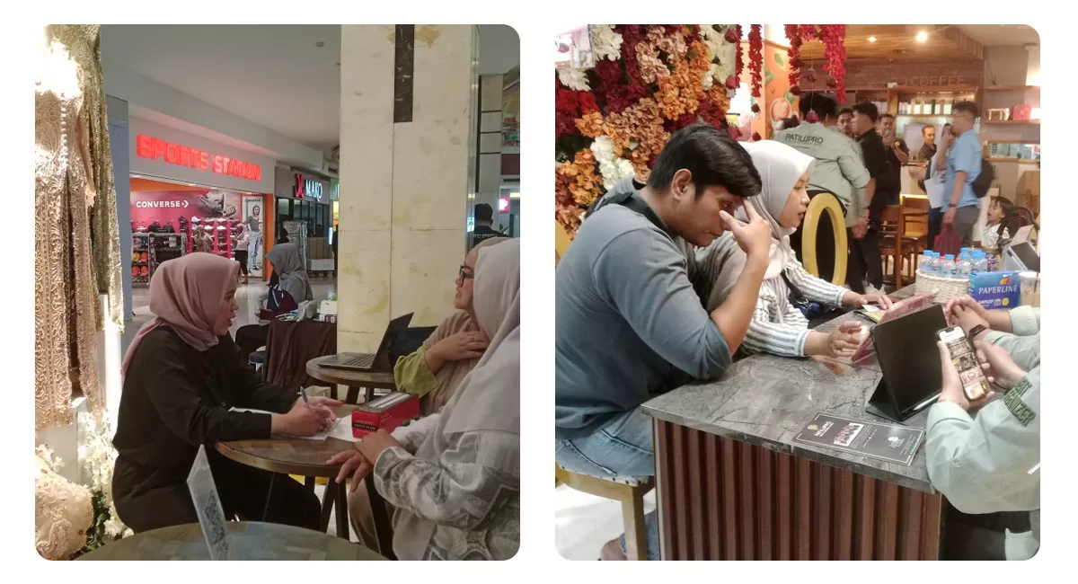 Sejumlah pengunjung, termasuk calon pasangan pengantin, mencari informasi layanan pernikahan pada Tasik Wedding Festival di Plaza Asia Tasikmalaya, Jumat (7/8/2026). (Dok. AMS)