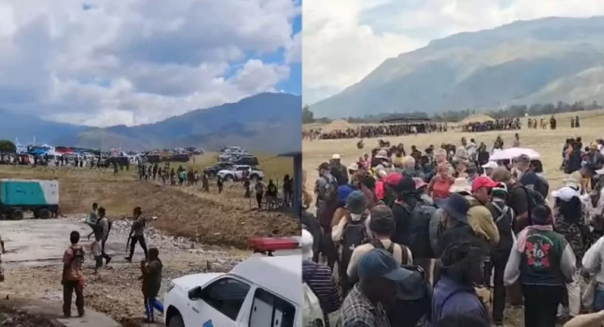 Festival Budaya Lembah Baliem Jayawijaya berubah mencekam setelah penembakan terjadi. Dua orang terluka dan pengunjung diminta mencari tempat aman. (Threads/adichandra38 - dogolekma)