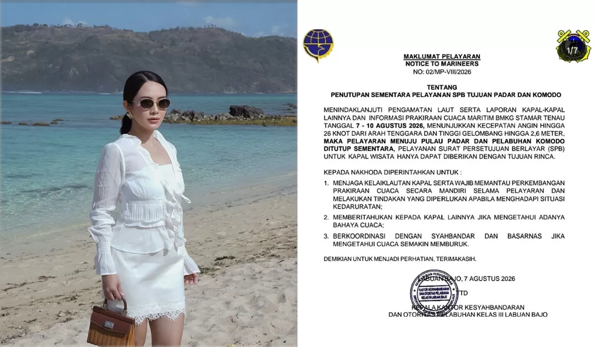 Jessica Mila liburan di Pulau Padar saat pelayaran dibatasi KSOP Labuan Bajo. Unggahan sepi di tengah high season memicu pertanyaan warganet. (Instagram/merdioctav - djpl_ksoplabuanbajo)