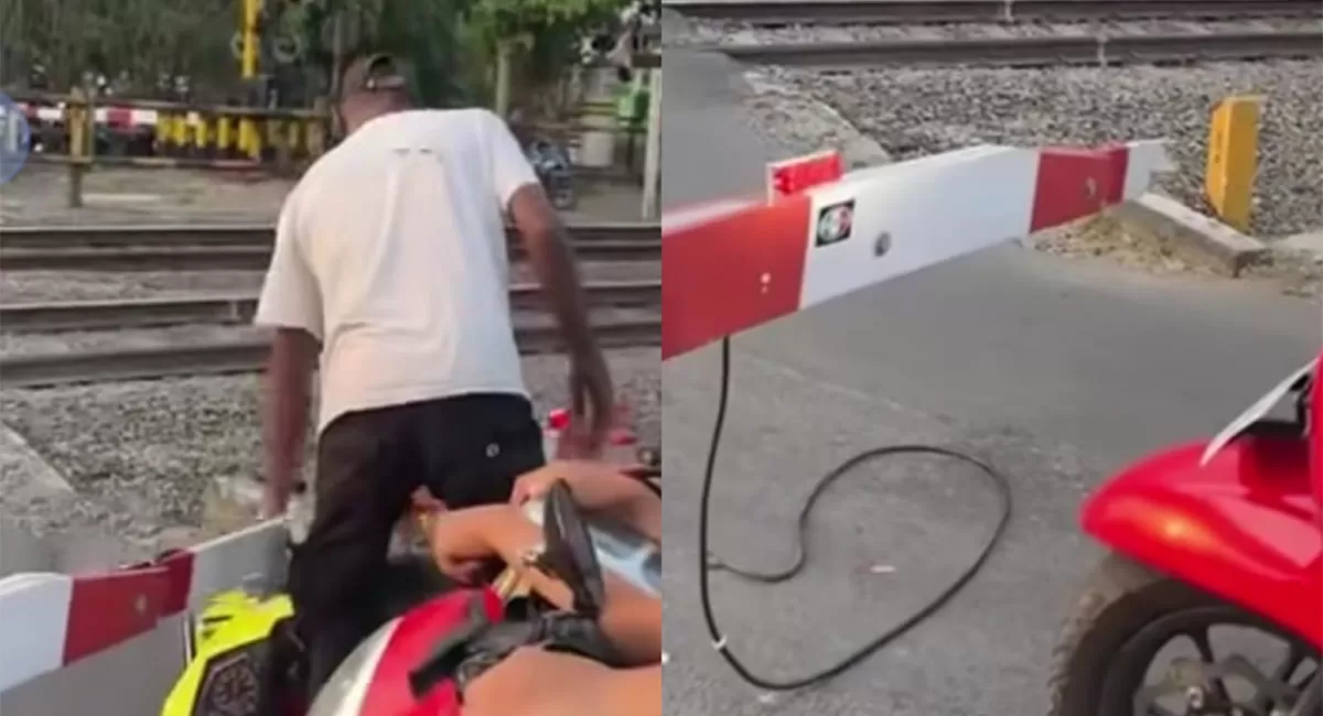 Viral pria rusak palang pintu KA di Sleman karena tak sabar menunggu kereta. KAI melapor, polisi mengamankan terduga pelaku. (Instagram/merapi_uncover)