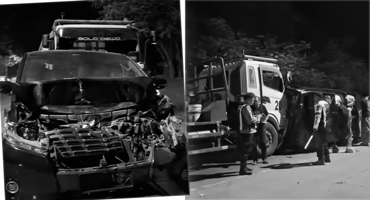 Kiai Anwar Zahid selamat dari kecelakaan di Bojonegoro. Mobilnya ringsek setelah ditabrak truk trailer saat antre buka tutup jalur. (Instagram/undercover.id)