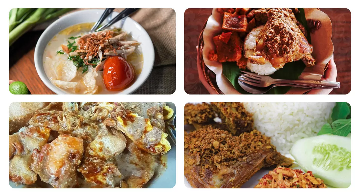 Kuliner anti FOMO seperti Soto Gading dan Bebek Sinjay membuktikan tempat makan tak harus viral untuk terus diburu. Ini buktinya di Indonesia, ya kok!   (Instagram/sotogadingsolo - gudegyudjum - tahugimbal_pak_h_edy_official - warungbebeksinjay)
