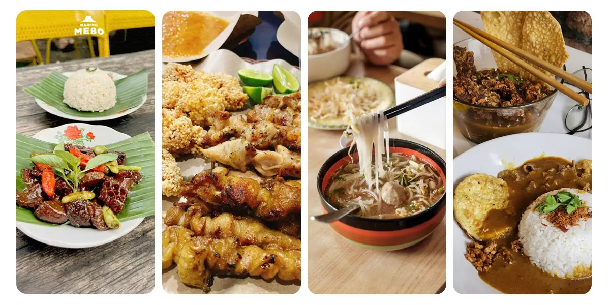 Cari hidden gem di Tebet, Jakarta Selatan? Empat tempat makan ini menawarkan kuliner beragam, dari mangut lele hingga pho.   (Instagram/warungmebo - satetaichanbangyoyo - saigonstreetfood - dapur.bandha)