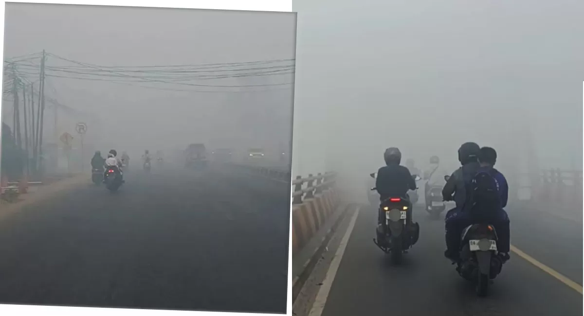 Kabut asap karhutla Banjarbaru makin pekat. BMKG menyebut kualitas udara berbahaya, sementara warga mengeluhkan jarak pandang dan gangguan kesehatan. (Threads/fahmi.mhfz - apluklat)