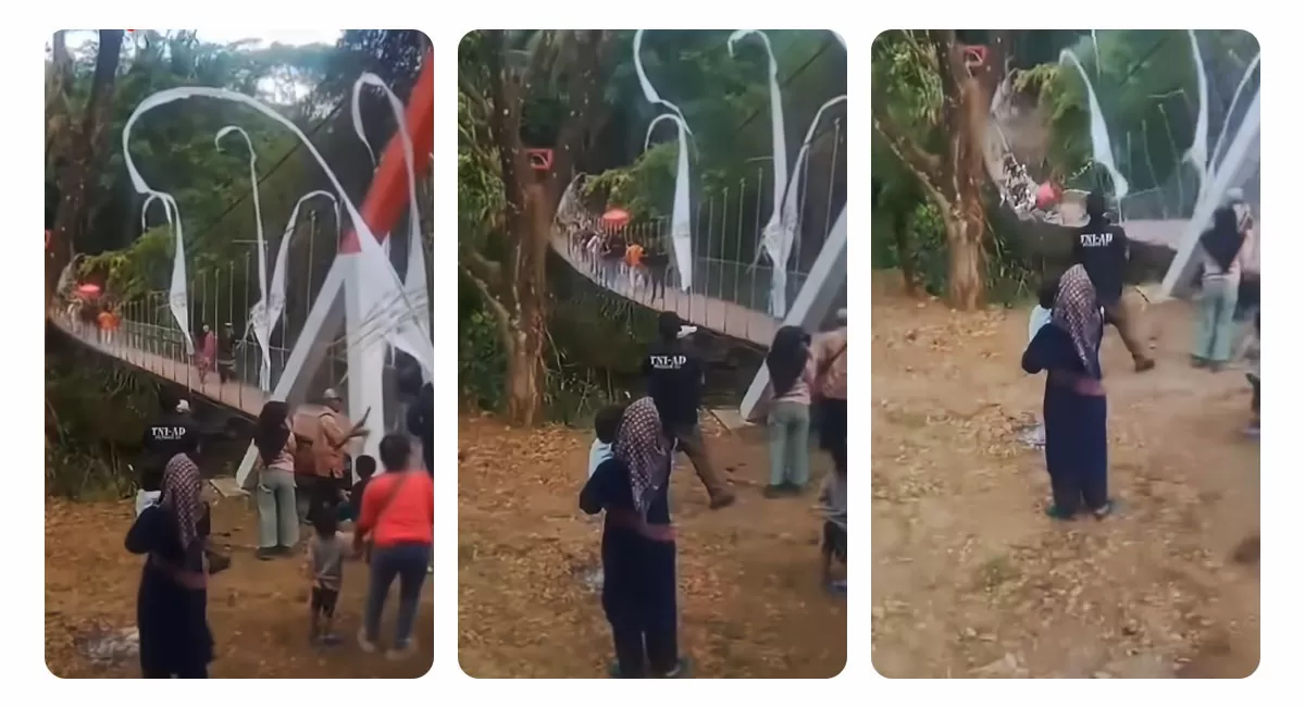 Jembatan Gantung Pongpet Pangandaran ambruk sesaat setelah diresmikan. Bupati Citra Pitriyami berada di atas jembatan bersama sekitar 50 orang,&nbsp;pada Minggu, 30 Agustus 2026 sore. (Instagram.com/@feedmedsos)