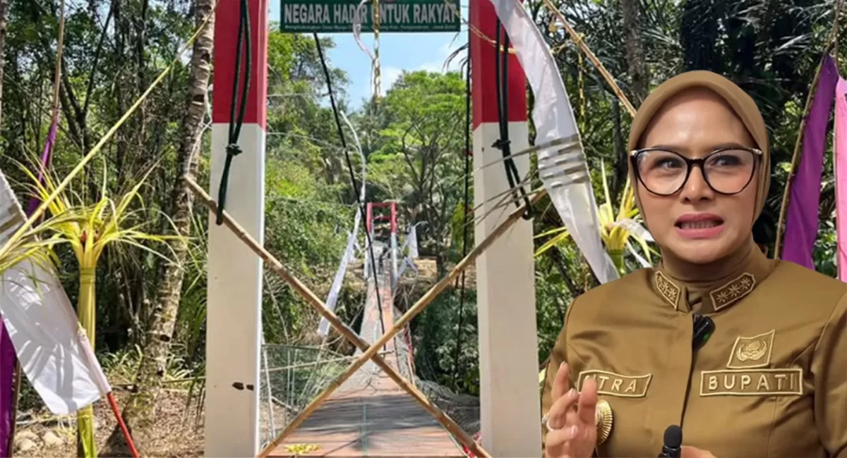Jembatan Pongpet ambruk di Pangandaran. Bupati Citra Pitriyami menceritakan detik-detik Jembatan Gantung Pongpet goyang sebelum terperosok. (Instagram/citrapitriyami1207)