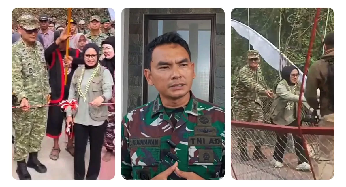 Jembatan Pongpet putus saat peresmian. Dandim 0625 Pangandaran Letkol Czi Citra Kurniawan mengakui ada kelalaian dan segera mengevaluasi serta memperbaiki jembatan untuk warga. (Dok. AMS)