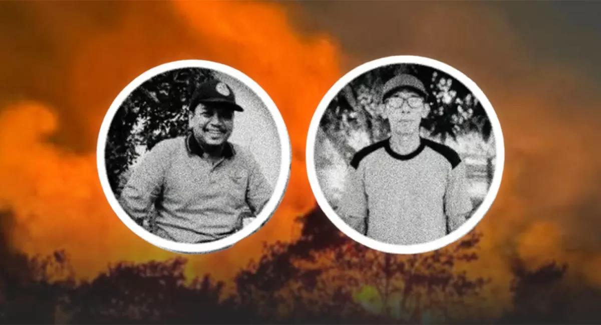 Dua relawan damkar Kalteng, Itam Madin dan Akhmad Rijani, meninggal setelah bertugas menangani karhutla. Kelelahan diduga menjadi faktor.     (Instagram.com/@storyrakyat_)