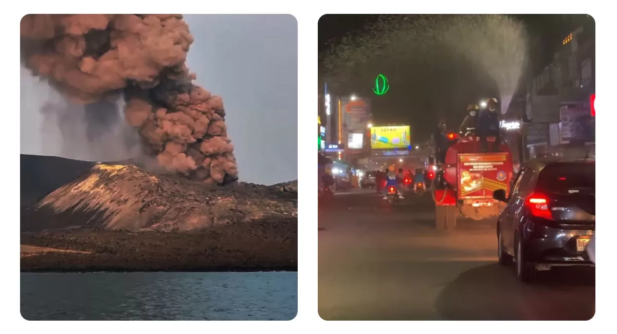 Abu vulkanik dari erupsi Gunung Anak Krakatau terdeteksi di sebagian Jawa Barat. Warga diminta memakai masker dan menghindari aktivitas luar rumah. (Instagram/luar_bumi - lampuung)