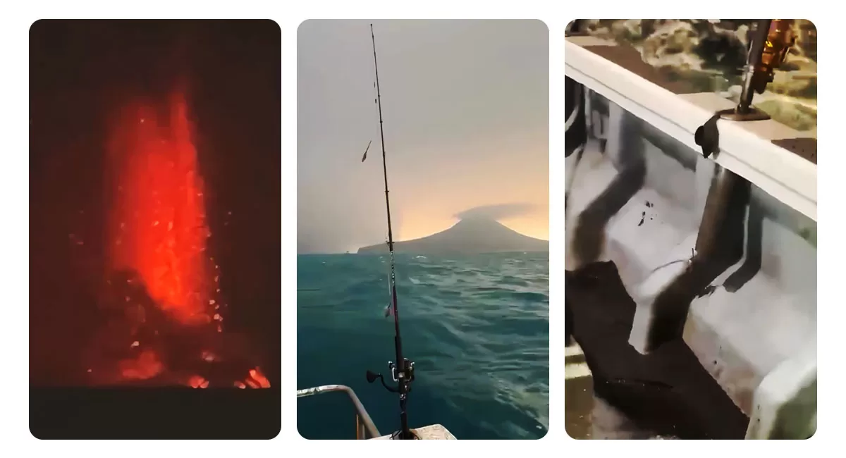 Pemancing membagikan kesaksian saat Gunung Anak Krakatau erupsi. Kapalnya dipenuhi pasir hitam setelah sempat berlindung di sekitar Krakatau. (Instagram/destinasiocy)