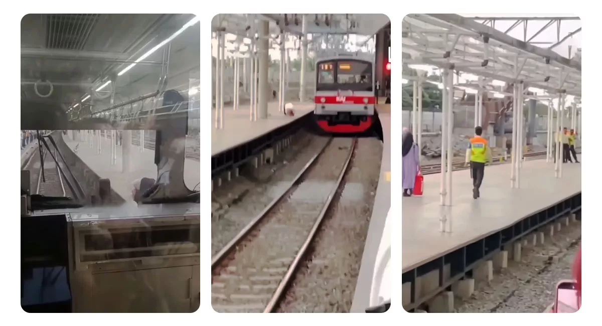 Pria lompat ke rel di Stasiun Tanah Abang saat KRL Commuter Line melaju. Masinis tarik rem darurat, tabrakan pun berhasil dihindari. (Instagram.com/lbj_jakarta)
