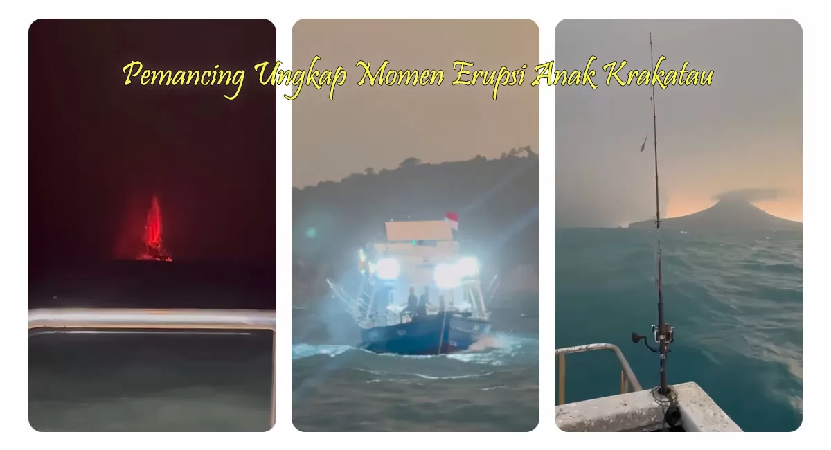 Ombak mendadak besar dan dentuman terdengar dari laut saat pemancing berada di sekitar Gunung Anak Krakatau, Selat Sunda. (TikTok/destinasiocy)