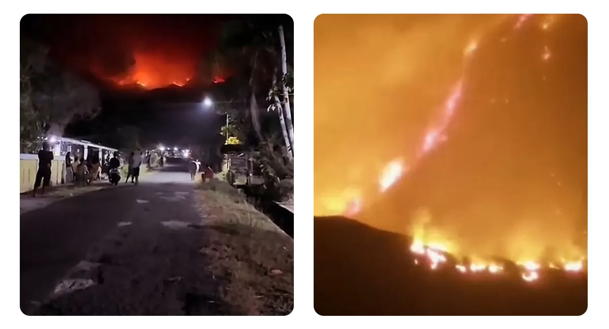 Karhutla Gunung Awu Sangihe masih berlangsung. Api meluas mendekati permukiman, sementara polisi menetapkan seorang pendaki sebagai tersangka (Instagram/sikardian - TikTok/opovaren)