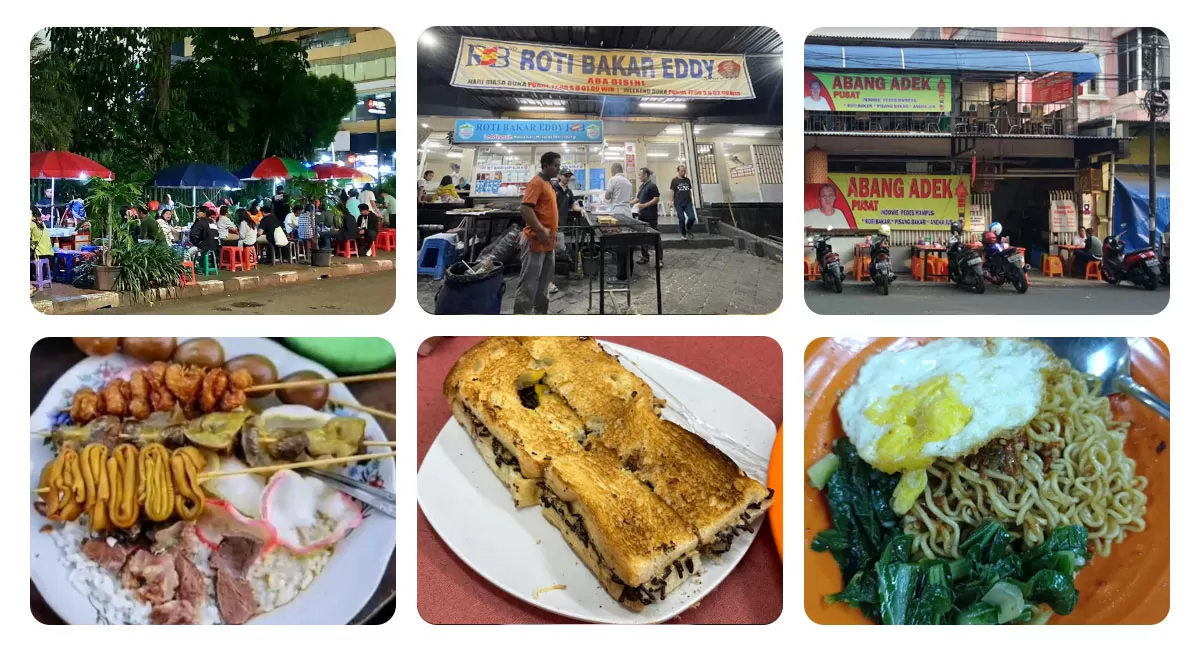 Street food Jakarta menawarkan kuliner legendaris dengan rasa beragam, mulai dari gultik Blok M hingga mi pedas Warmindo Abang Adek. (Instagram/gultikblokm - Warmindo Abang Adek - Indomie Abang Adek)
