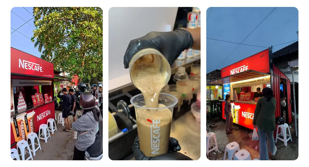 Nescafe Cafe hadir sebagai alternatif cafe ramah di kantong di Yogyakarta. Gerai kontainer di pinggir jalan ini menawarkan kopi dan minuman kekinian. (Instagram/infodijogjaa)