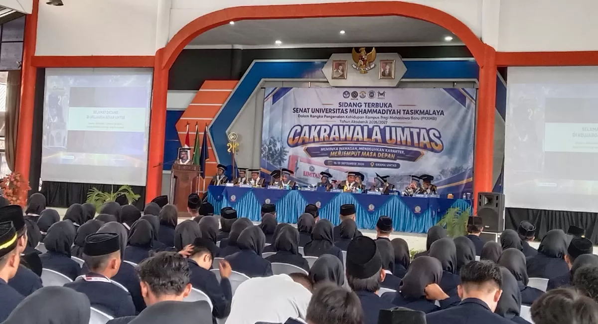 Kegiatan Pengenalan Kehidupan Kampus bagi Mahasiswa Baru (PKKMB) Universitas Muhammadiyah (UMTAS) Tahun Akademik 2026/2027 bertempat di Graha UMTAS, Jalan Tamansari, Kecamatan Tamansari, Kota Tasikmalaya, Rabu (16/09/2026). (Dok. AMS)