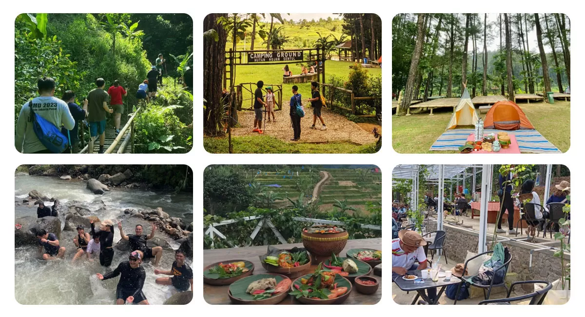 Hutan Hujan Sentul menjadi destinasi wisata Bogor dengan suasana wisata alam, hutan pinus, jalur trekking, camping, restoran, dan kedai kopi. (Instagram/hutanhujansentul)