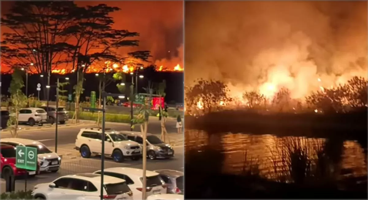 Kebakaran lahan dekat Mall 23 Semarang di POJ City membesar hingga malam dan ditangani Damkar Semarang setelah api meluas. (Instagram/kissmiarso - Threads/angelhw3)