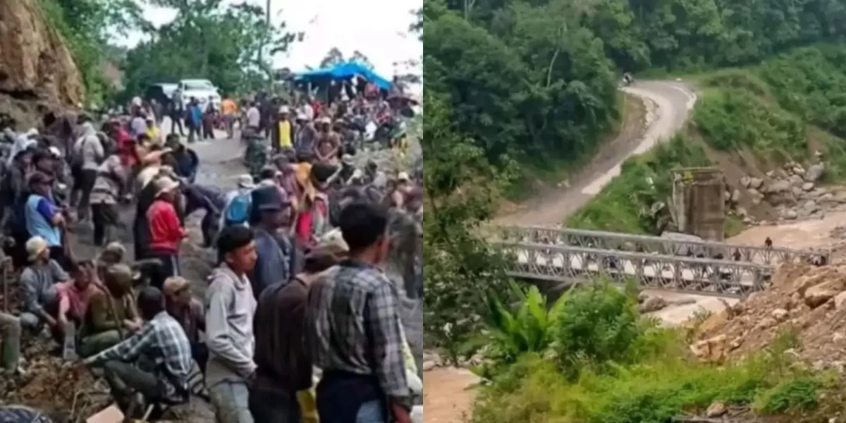 Warga Bener Meriah bergotong royong memperbaiki jalan rusak di Mesidah. Patungan Rp80 juta dikumpulkan untuk membangun akses 14 desa. (Instagram.com/etnisgayo)