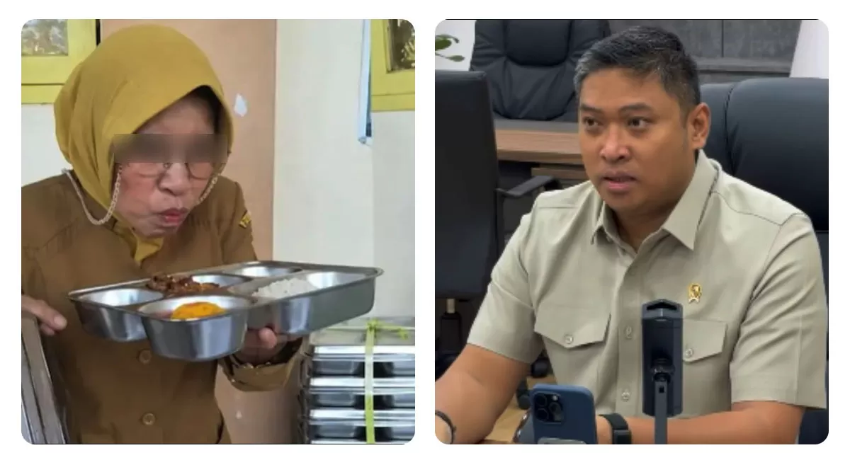 Guru di Bogor viral saat memprotes pengecekan MBG dengan cara mengendus makanan. BGN sebelumnya meminta guru ikut memeriksa makanan.   (Instagram.com/reset.feeds - sudaru_sudaryono)