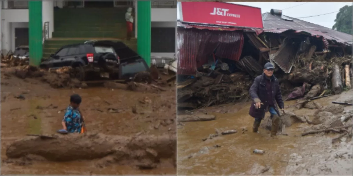 Banjir bandang Solok menerjang Arosuka, menyebabkan korban jiwa, warga luka, rumah terdampak dan sejumlah fasilitas pemerintah rusak. (Instagram.com/@ussfeeds)